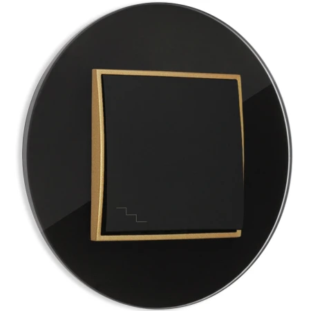 Włącznik schodowy z ramką okrągłą efekt szkła seria ICON kolor czarny/złoty