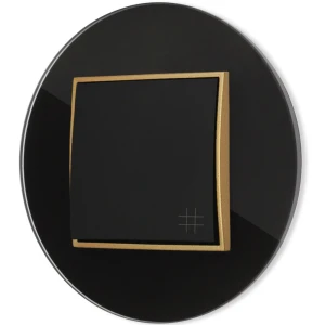 Włącznik krzyżowy z ramką okrągłą efekt szkła seria ICON kolor czarny/złoty