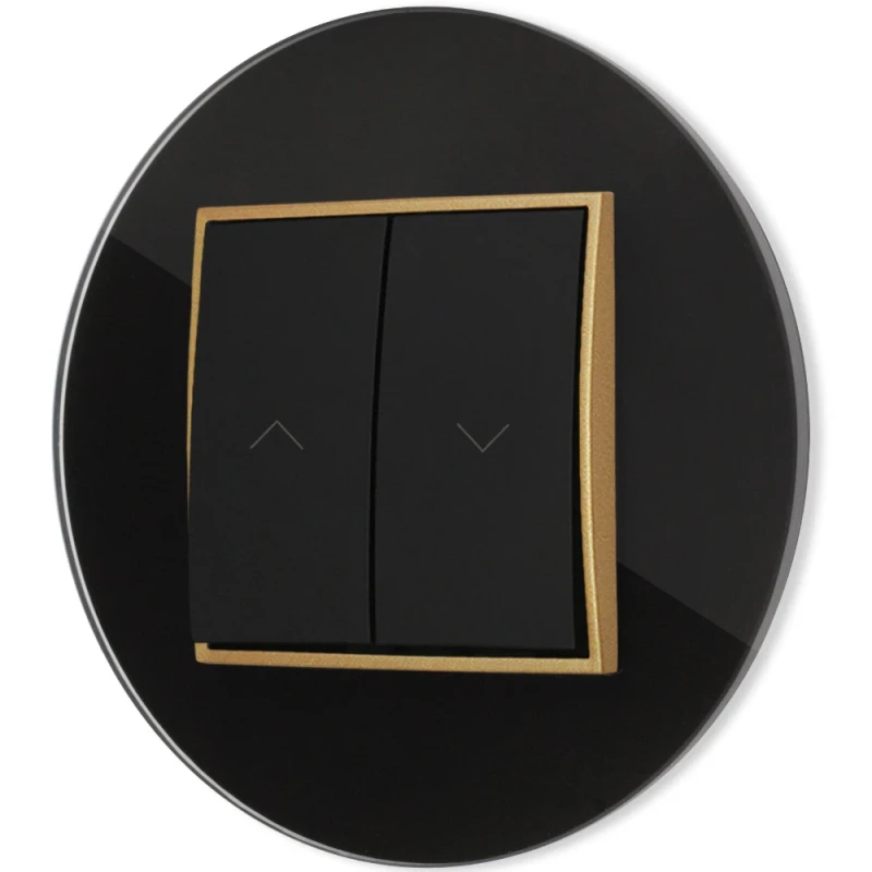 Włącznik roletowy zwierny z ramką okrągłą efekt szkła seria ICON kolor czarny/złoty