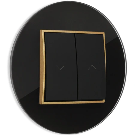Włącznik roletowy z blokadą z ramką okrągłą efekt szkła seria ICON kolor czarny/złoty