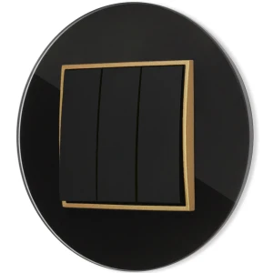 Włącznik potrójny z ramką okrągłą efekt szkła seria ICON kolor czarny/złoty