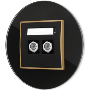 Gniazdo antenowe 2x z ramką okrągłą efekt szkła seria ICON kolor czarny/złoty