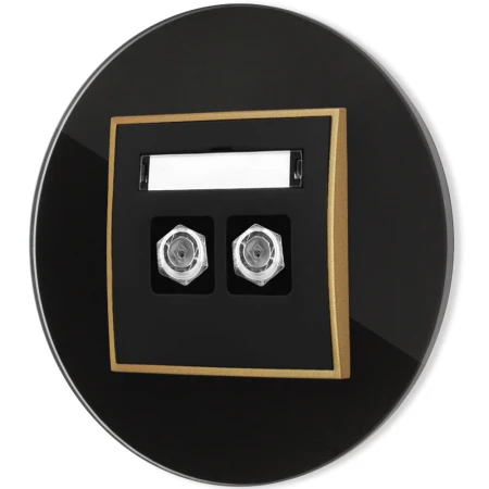 Gniazdo antenowe 2x z ramką okrągłą efekt szkła seria ICON kolor czarny/złoty