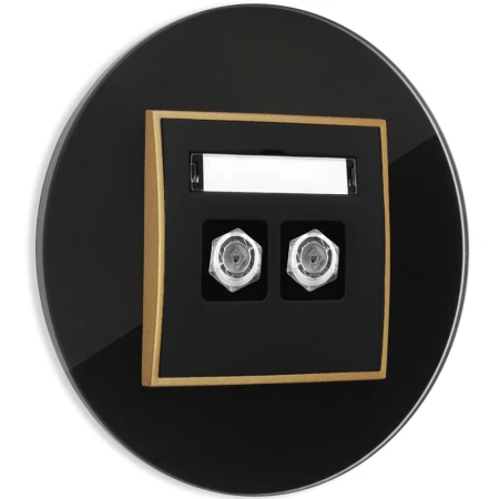 Gniazdo antenowe 2x z ramką okrągłą efekt szkła seria ICON kolor czarny/złoty
