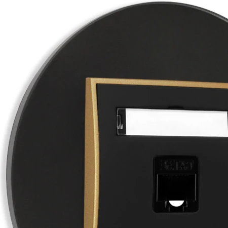 Gniazdo internetowe rj45 1x z ramką okrągłą efekt szkła seria ICON kolor czarny/złoty