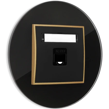 Gniazdo internetowe rj45 1x z ramką okrągłą efekt szkła seria ICON kolor czarny/złoty