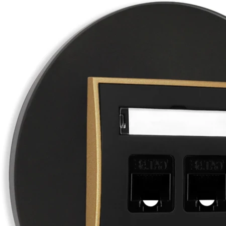 Gniazdo internetowe rj45 2x z ramką okrągłą efekt szkła seria ICON kolor czarny/złoty