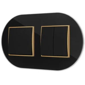Dwa włączniki pojedynczy i podwójny z ramką okrągłą efekt szkła seria ICON kolor czarny/złoty