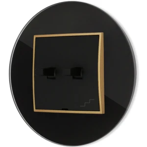 Włącznik schodowy podwójny w stylu USA ramka okrągła efekt szkła seria ICON kolor czarny/złoty