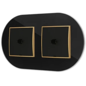 Dwa włączniki pojedyncze w stylu USA ramka okrągła efekt szkła seria ICON kolor czarny/złoty