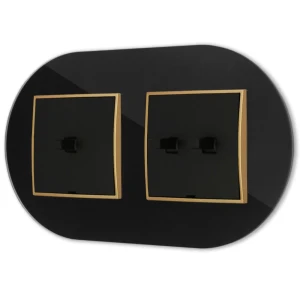 Włącznik pojedynczy i podwójny w stylu USA ramka okrągła efekt szkła seria ICON kolor czarny/złoty