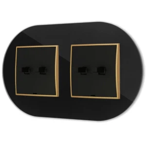 Dwa włączniki podwójne w stylu USA ramka okrągła efekt szkła seria ICON kolor czarny/złoty