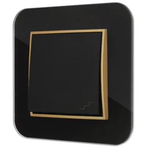 Włącznik schodowy z ramką zaokrągloną efekt szkła seria ICON kolor czarny/złoty