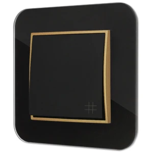 Włącznik krzyżowy z ramką zaokrągloną efekt szkła seria ICON kolor czarny/złoty