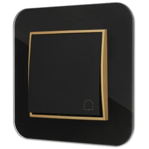 Włącznik dzwonkowy z ramką zaokrągloną efekt szkła seria ICON kolor czarny/złoty