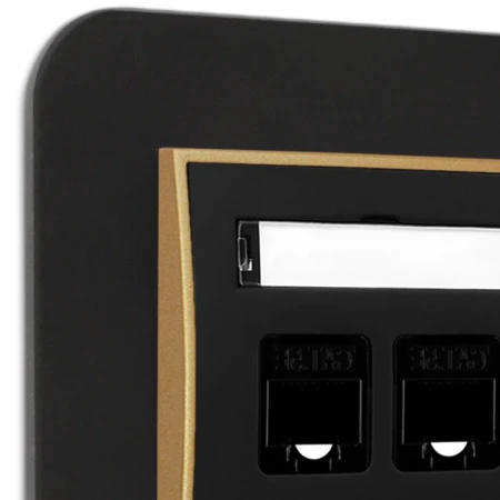 Gniazdo internetowe rj45 2x z ramką zaokrągloną efekt szkła seria ICON kolor czarny/złoty
