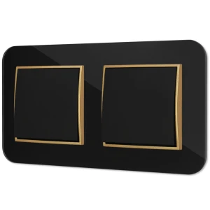Dwa włączniki pojedyncze z ramką zaokrągloną efekt szkła seria ICON kolor czarny/złoty