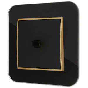 Włącznik pojedynczy w stylu USA ramka zaokrąglona efekt szkła seria ICON kolor czarny/złoty