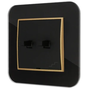 Włącznik schodowy podwójny w stylu USA ramka zaokrąglona efekt szkła seria ICON kolor czarny/złoty