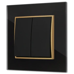 Włącznik podwójny z ramką kwadratową efekt szkła seria ICON kolor czarny/złoty