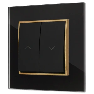 Włącznik roletowy z blokadą z ramką kwadratową efekt szkła seria ICON kolor czarny/złoty