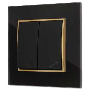 Włącznik schodowy podwójny z ramką kwadratową efekt szkła seria ICON kolor czarny/złoty