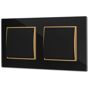Dwa włączniki pojedyncze z ramką kwadratową efekt szkła seria ICON kolor czarny/złoty