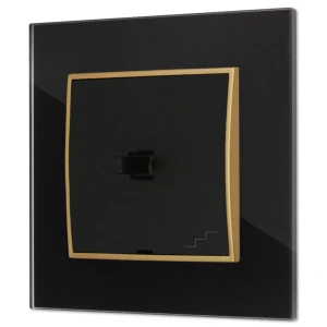 Włącznik schodowy w stylu USA ramka kwadratowa efekt szkła seria ICON kolor czarny/złoty