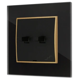 Włącznik schodowy podwójny w stylu USA ramka kwadratowa efekt szkła seria ICON kolor czarny/złoty