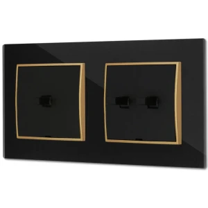 Włącznik pojedynczy i podwójny w stylu USA ramka kwadratowa efekt szkła seria ICON kolor czarny/złoty