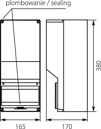 Obudowa licznika natynkowa hermetyczna IP65 170x165x380 mm