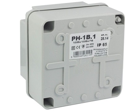 Puszka n/t hermetyczna pusta bez osłabień 108x108x76 IP65 szara PH‑1B.1 28.14