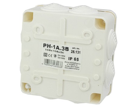 Puszka hermetyczna natynkowa 108x108x56mm IP44 biała PH‑1A.3B 28.131
