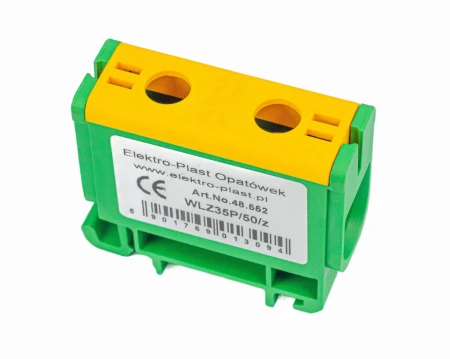 Blok rozdzielczy‑odgałęźny 1‑polowy AL/CU 2,5‑50mm2 żółto‑zielony montaż płaski i na szynę TH WLZ35P/50/z 48.552