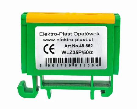 Blok rozdzielczy‑odgałęźny 1‑polowy AL/CU 2,5‑50mm2 żółto‑zielony montaż płaski i na szynę TH WLZ35P/50/z 48.552