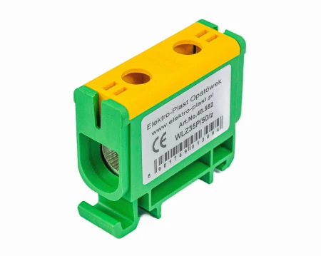 Blok rozdzielczy‑odgałęźny 1‑polowy AL/CU 2,5‑50mm2 żółto‑zielony montaż płaski i na szynę TH WLZ35P/50/z 48.552