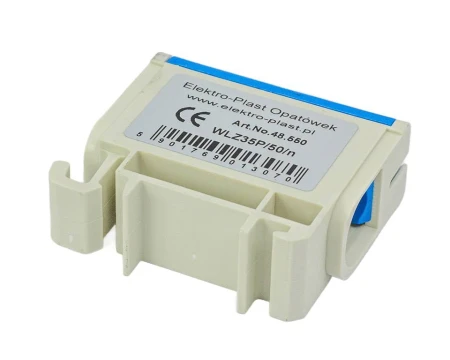 Blok rozdzielczy‑odgałęźny 1‑polowy AL/CU 2,5‑50mm2 niebieski montaż płaski i na szynę TH WLZ35P/50/n 48.550