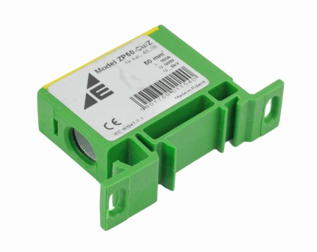 Blok rozdzielczy‑odgałęźny 1‑polowy CU 16‑50mm2 żółto‑zielony montaż płaski i na szynę TH ZP50 Cu / z 48.59