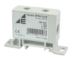 Blok rozdzielczy‑odgałęźny 1‑polowy CU 16‑50mm2 szary montaż płaski i na szynę TH ZP50 Cu / s 48.55
