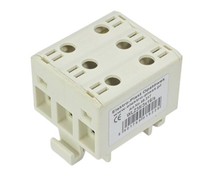 Blok rozdzielczy‑odgałęźny 3‑polowy AL/CU 3x16mm2 szary montaż płaski i na szynę TH WLZ35/3x16/s 48.317