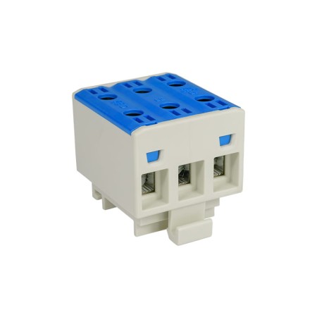 Blok rozdzielczy‑odgałęźny 3‑polowy AL/CU 3x16mm2 niebieski montaż płaski i na szynę TH WLZ35/3x16/n 48.316