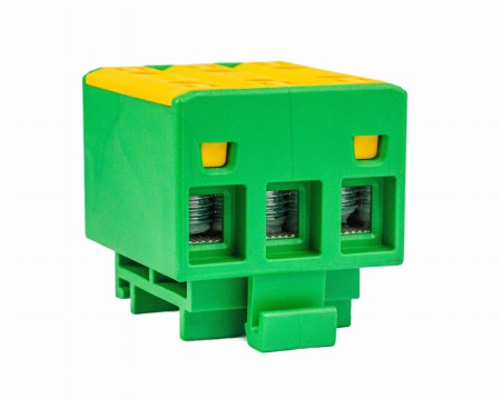 Blok rozdzielczy‑odgałęźny 3‑polowy AL/CU 3x16mm2 zielony montaż płaski i na szynę TH WLZ35/3x16/z 48.318