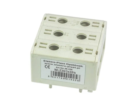 Blok rozdzielczy‑odgałęźny 3‑polowy AL/CU 3x35mm2 szary montaż płaski i na szynę TH WLZ35/3x35/s 48.336