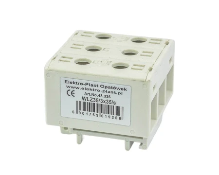 Blok rozdzielczy‑odgałęźny 3‑polowy AL/CU 3x35mm2 szary montaż płaski i na szynę TH WLZ35/3x35/s 48.336