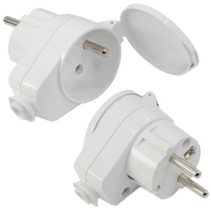 Rozdzielacz kątowy wtyczka‑gniazdo z pokrywą z/u 16A 2P IP44 AWA‑WGB biała 51.35