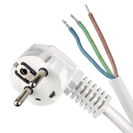 Przewód przyłączeniowy 3x1,0 mm2 biały z wtyczką kątową 1,5m