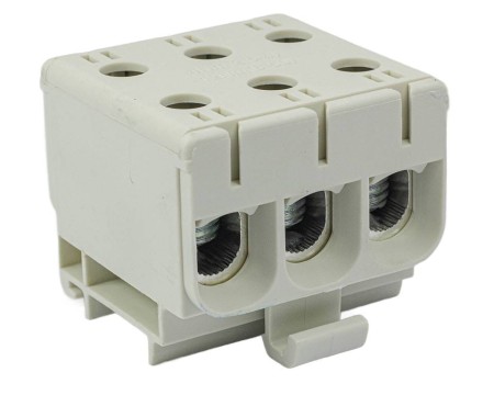 Złącze przelotowe 3‑p AL/CU 3x50mm2 szary montaż płaski na szynę DIN