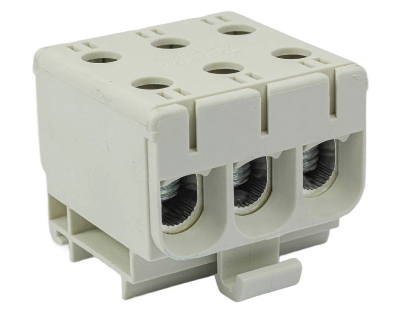 Złącze przelotowe 3‑p AL/CU 3x50mm2 szary montaż płaski na szynę DIN