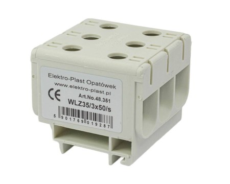 Złącze przelotowe 3‑p AL/CU 3x50mm2 szary montaż płaski na szynę DIN
