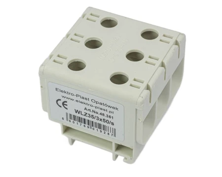 Złącze przelotowe 3‑p AL/CU 3x50mm2 szary montaż płaski na szynę DIN